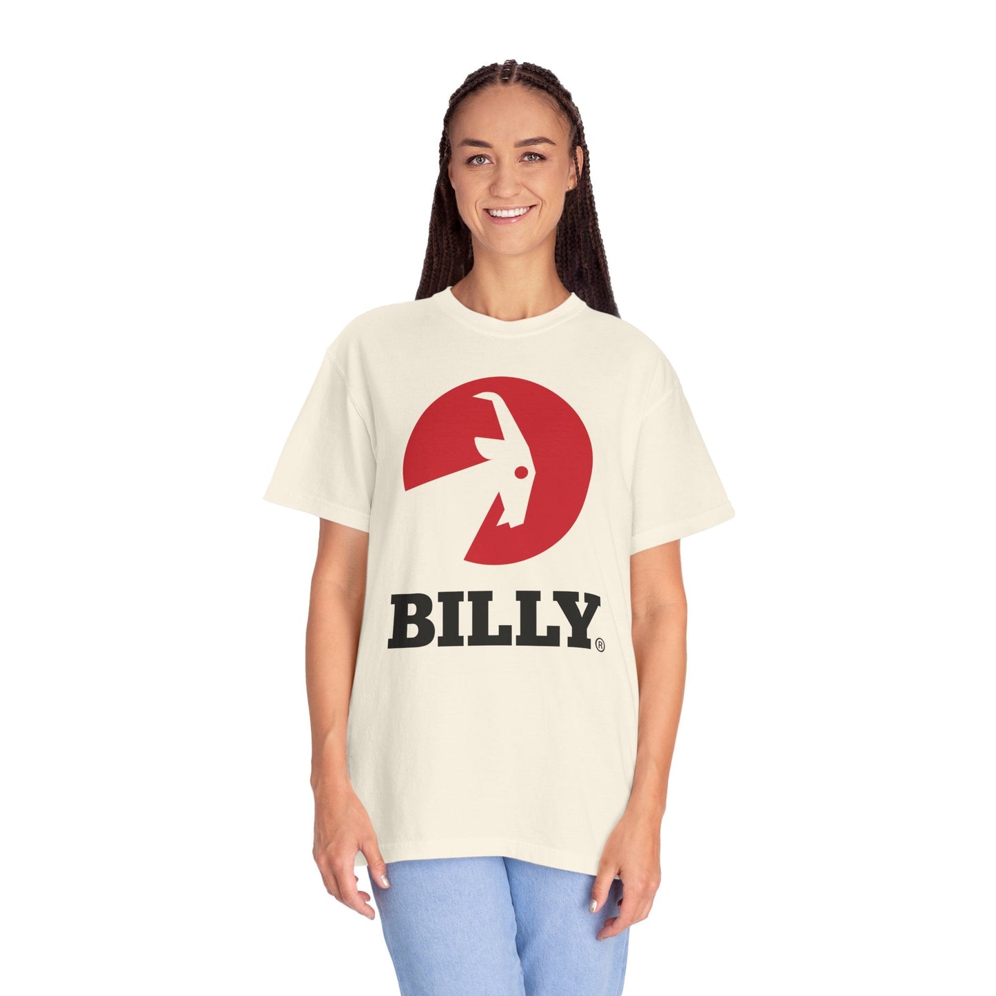 BILLY Unisex Garment-Dyed Tişört (Siyah/Kırmızı Vertical Logo)